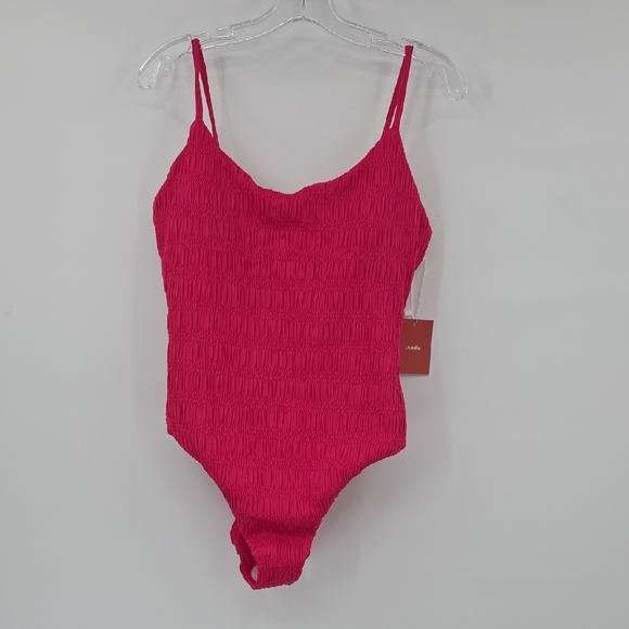 Andie Other - Andie Lucaya Smocked One-Piece Swimsuit Pink Textured Women's Size L